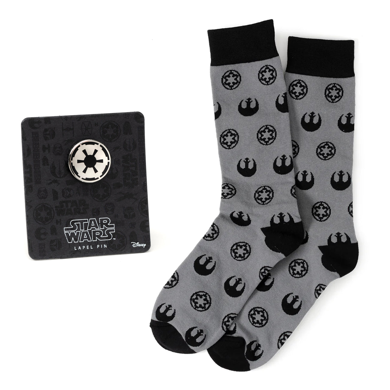 Star Wars Rebel Alliance Starbird Crest and Imperial Crest Gray Dress Socks and Lapel Pin Gift Set Image 1