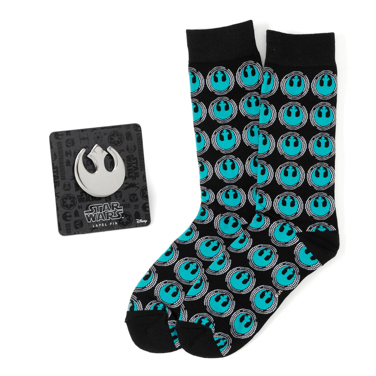 Star Wars Rebel Alliance Crest Teal and Black Dress Socks and Lapel Pin Gift Set Image 1