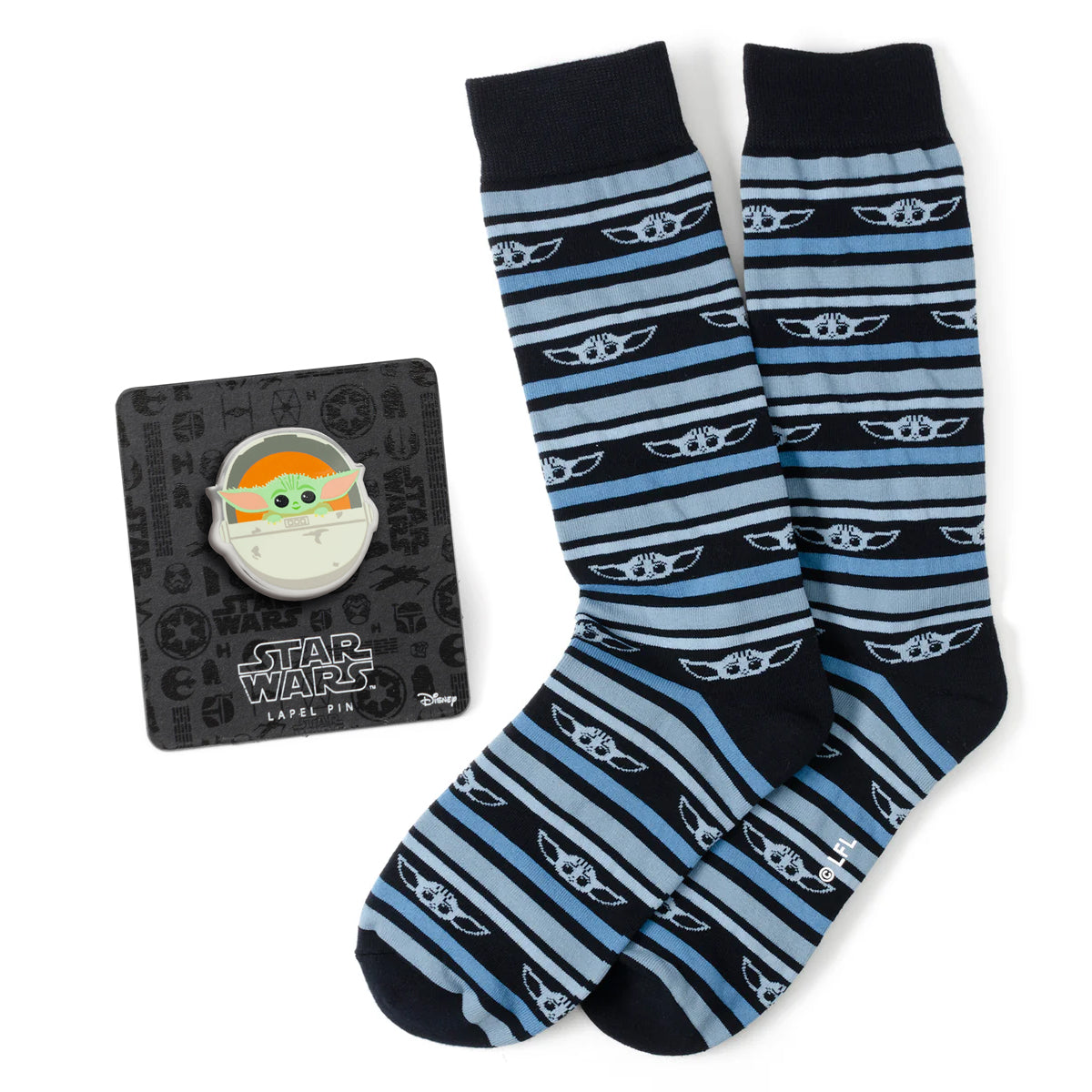 Star Wars Grogu Blue Striped Dress Socks and Lapel Pin Gift Set Image 1