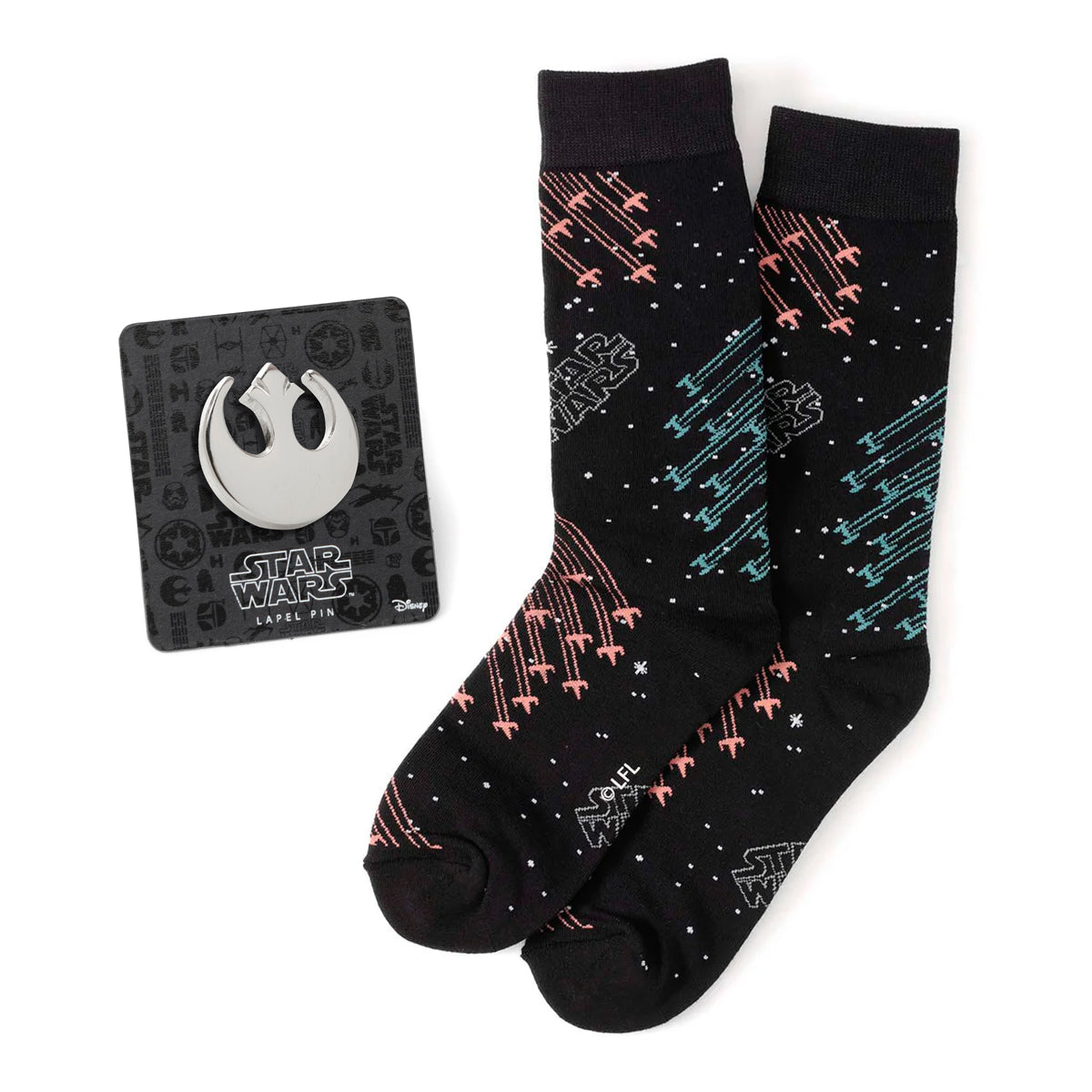 Star Wars X-Wing and TIE Fighter Battle Dress Socks and Lapel Pin Gift Set Image 1