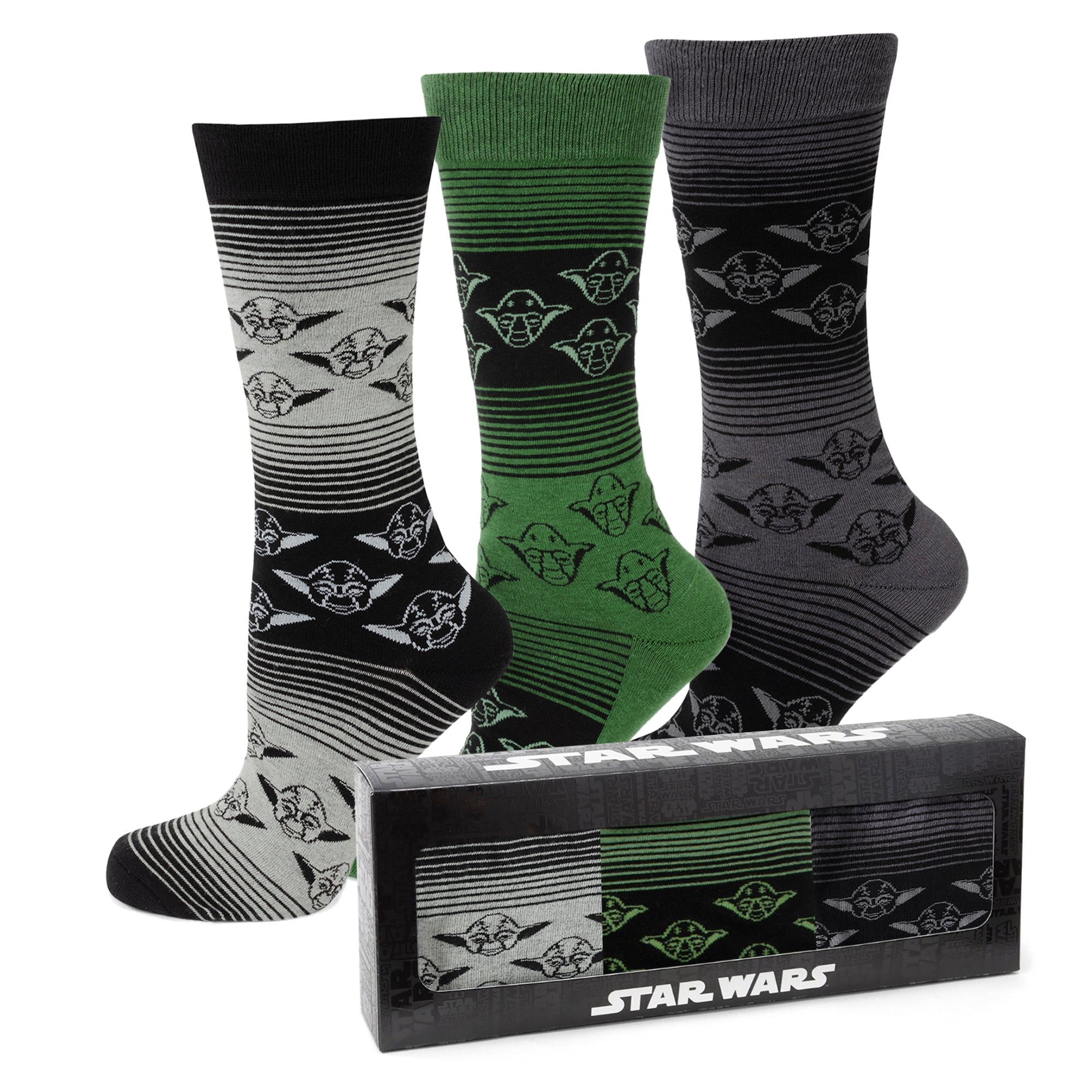 Star Wars Yoda Green, Gray, and Black Ombre Dress Socks and Jedi Crest Lapel Pin Gift Set Image 2