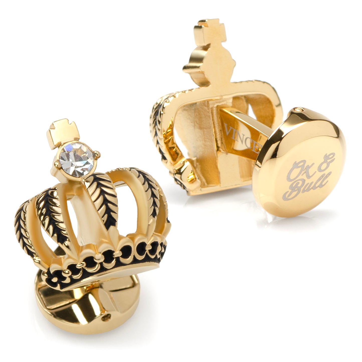 3D Gold Crown Crystal Cufflinks Image 3