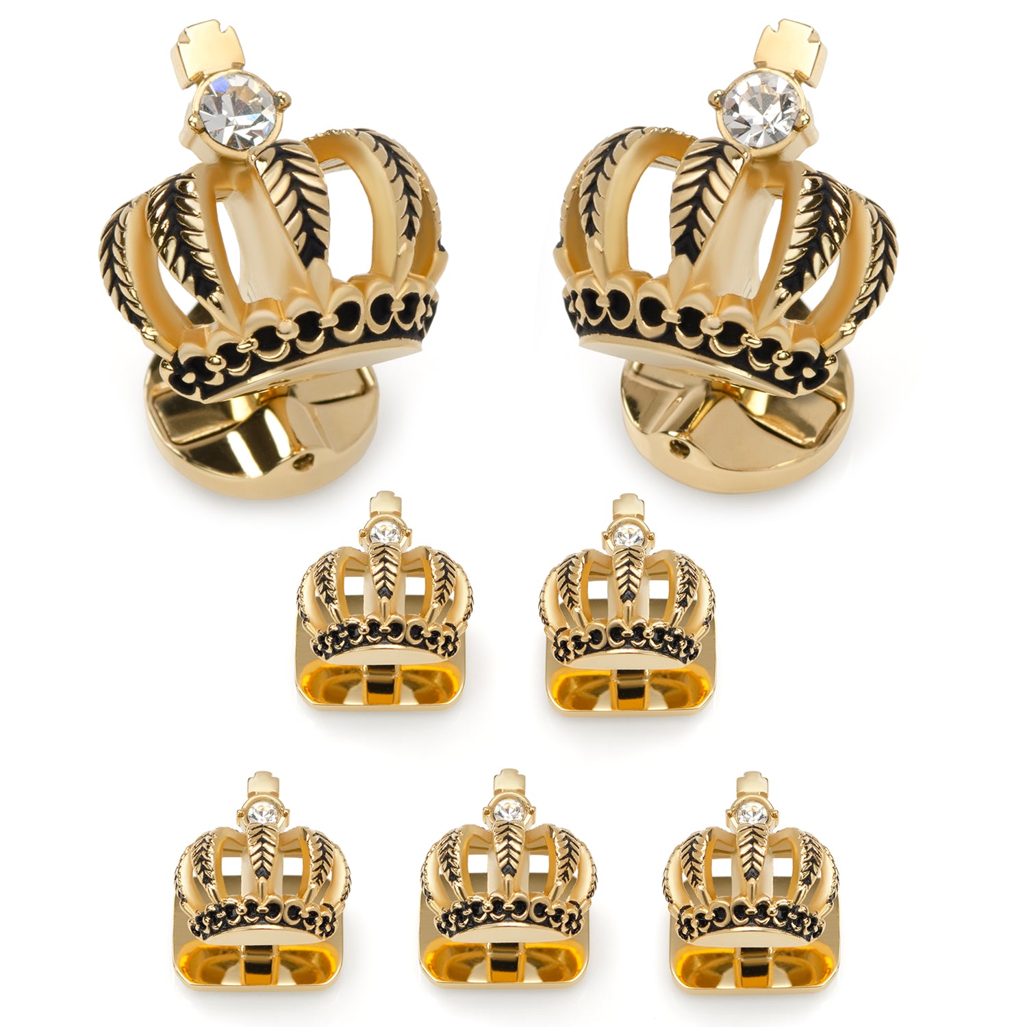 VDP 3D Crown Gold Crystal Stud Set Image 1