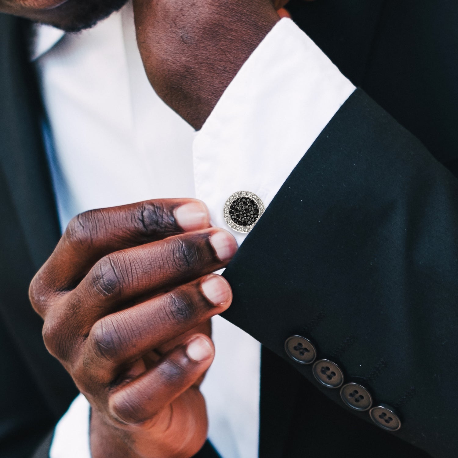 VDP White & Black Pave Crystals Cufflinks Image 2