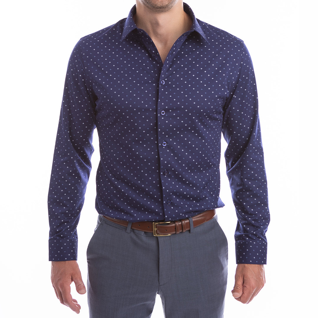 goTIELESS Ultimate Dress Shirt (Navy Four-Petal Microprint)