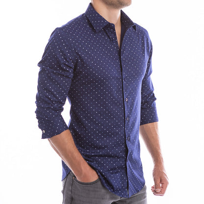 goTIELESS Ultimate Dress Shirt (Navy Four-Petal Microprint)