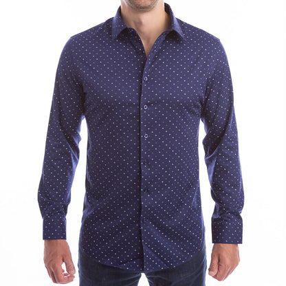 goTIELESS Ultimate Dress Shirt (Navy Four-Petal Microprint)