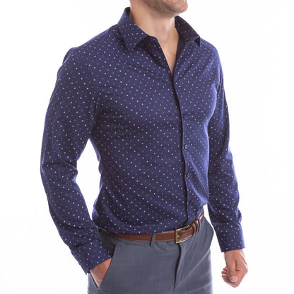 goTIELESS Ultimate Dress Shirt (Navy Four-Petal Microprint)