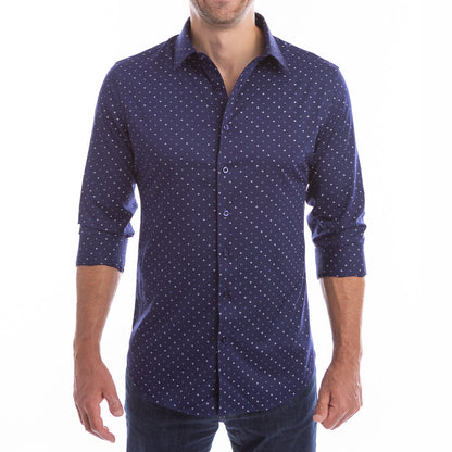 goTIELESS Ultimate Dress Shirt (Navy Four-Petal Microprint)
