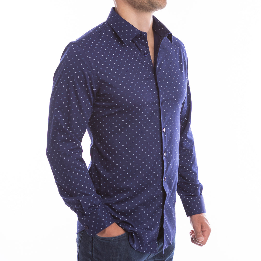 goTIELESS Ultimate Dress Shirt (Navy Four-Petal Microprint)
