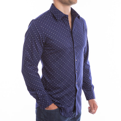 goTIELESS Ultimate Dress Shirt (Navy Four-Petal Microprint)