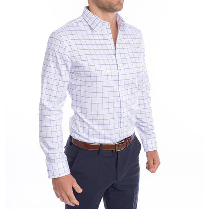 goTIELESS Ultimate Dress Shirt (White/Navy Windowpane)