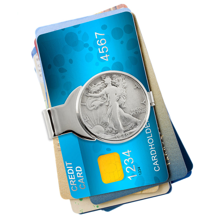 Silver Walking Liberty Half Dollar Silvertone Coin Money Clip Image 5