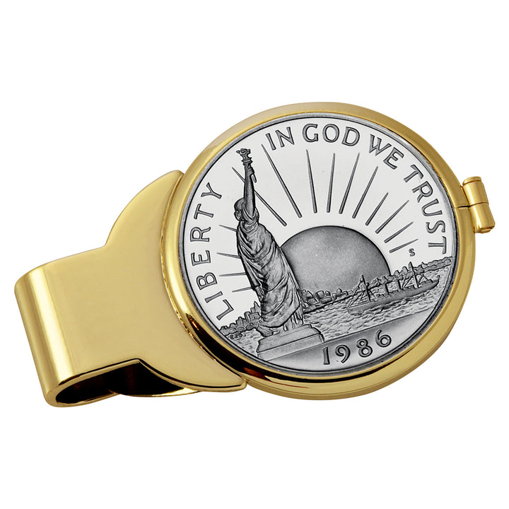Statue of Liberty Commemorative Half Dollar Goldtone Coin Money Clip Image 1