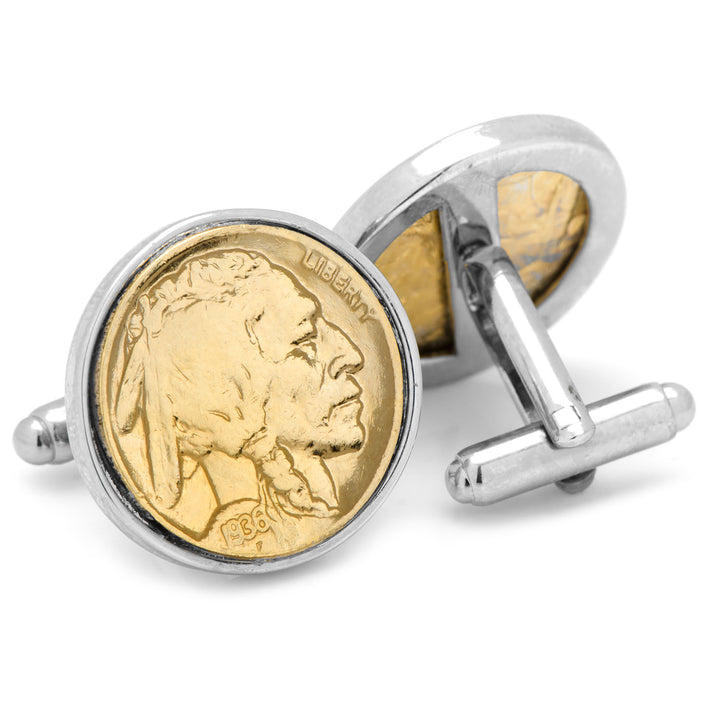Gold-Layered Buffalo Nickel Silvertone Bezel Cufflinks Image 2