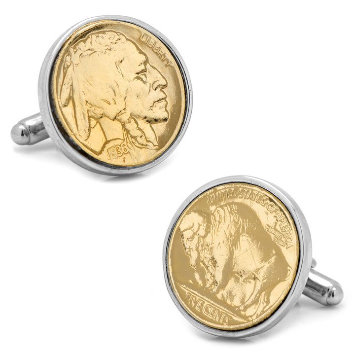 Gold-Layered Buffalo Nickel Silvertone Bezel Cufflinks Image 1