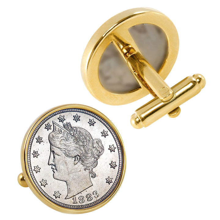 1883 First-Year-of-Issue Liberty Nickel Goldtone Bezel Coin Cufflinks Image 4