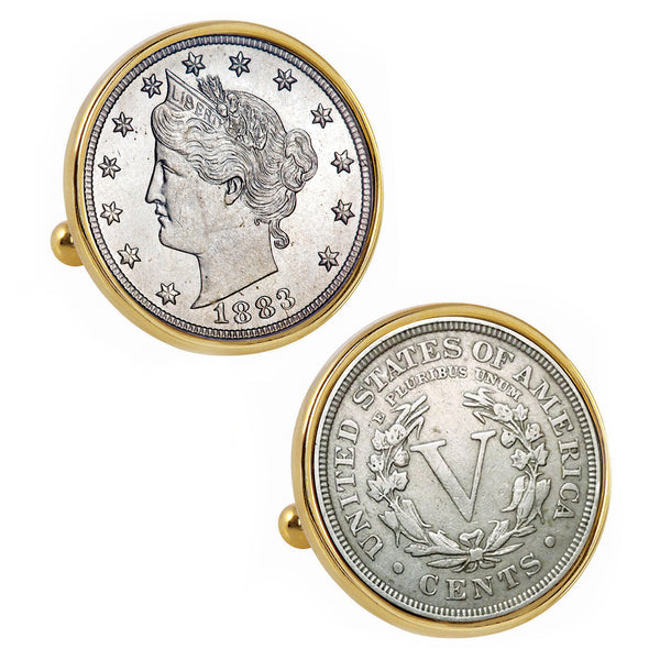 1883 First-Year-of-Issue Liberty Nickel Goldtone Bezel Coin Cufflinks Image 1