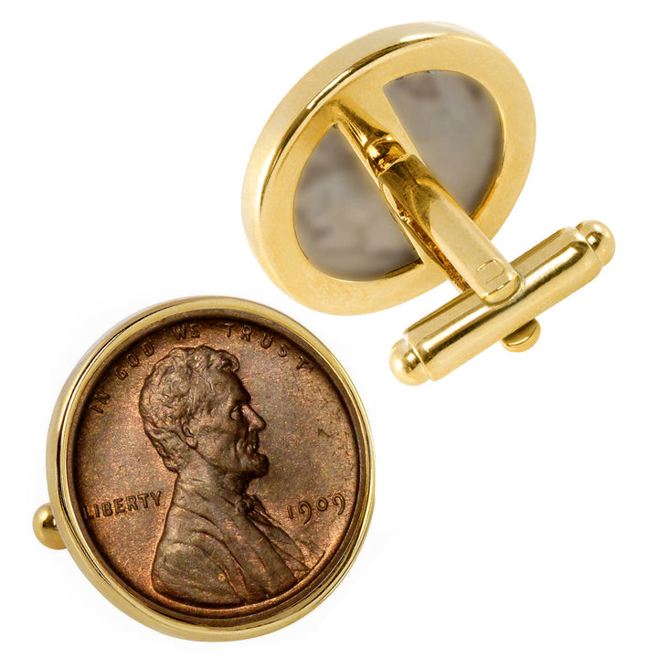1909 First-Year-of-Issue Lincoln Penny Goldtone Bezel Coin Cufflinks Image 4