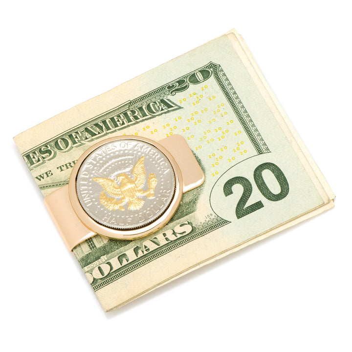Presidential Seal JFK Half Dollar Goldtone Money Clip Image 3