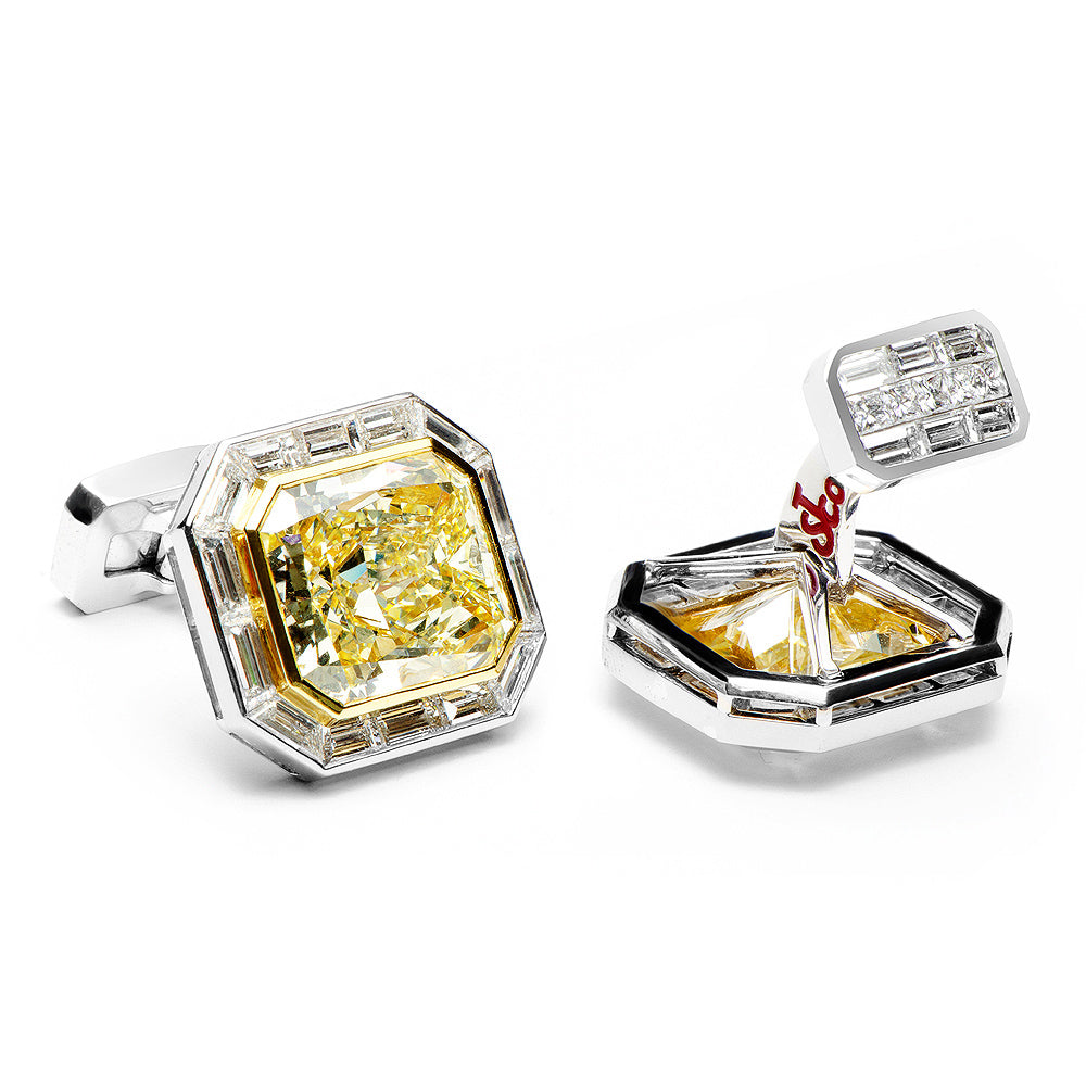 Emerald Cut Canary Diamonds Octagon Cufflinks Cufflinks