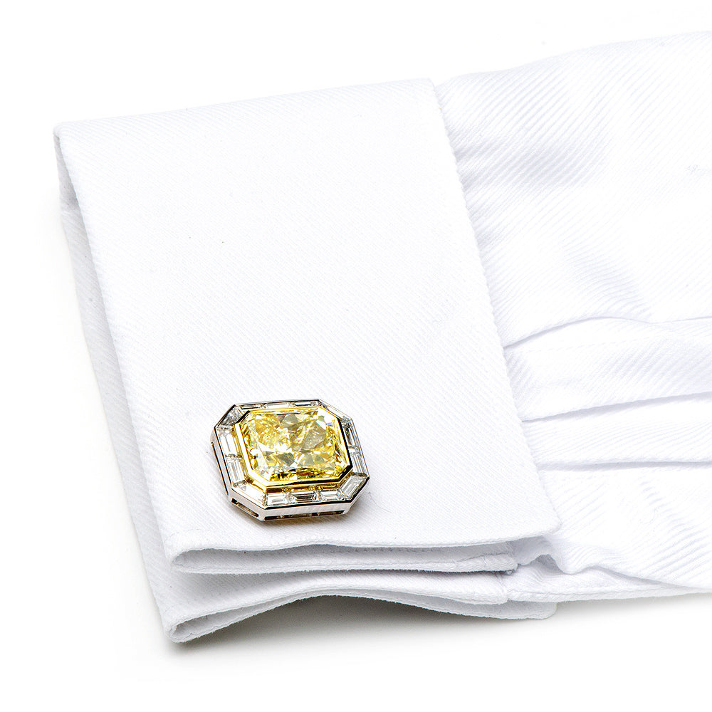 20.03-21.39CT Emerald Cut Canary Diamonds Octagon Cufflinks Image 3