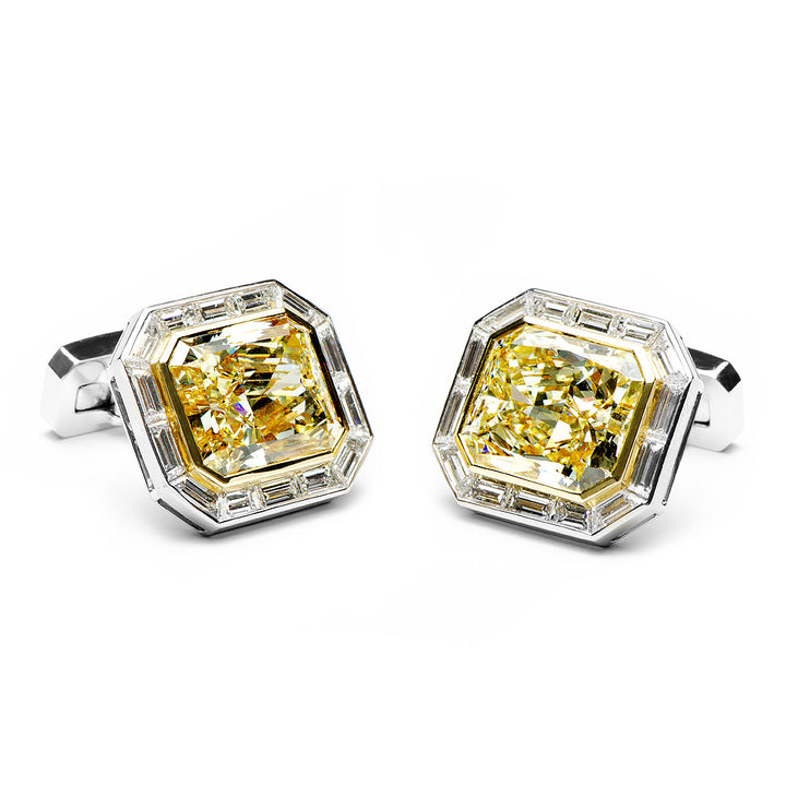 20.03-21.39CT Emerald Cut Canary Diamonds Octagon Cufflinks Image 7
