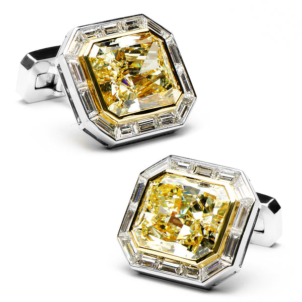 20.03-21.39CT Emerald Cut Canary Diamonds Octagon Cufflinks Image 1