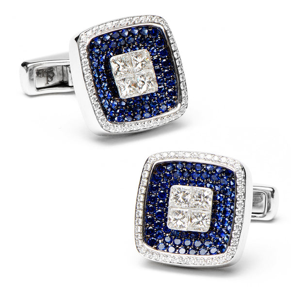 1.76CT Sapphires & 1.46CT Diamonds Pave Square Cufflinks Image 1
