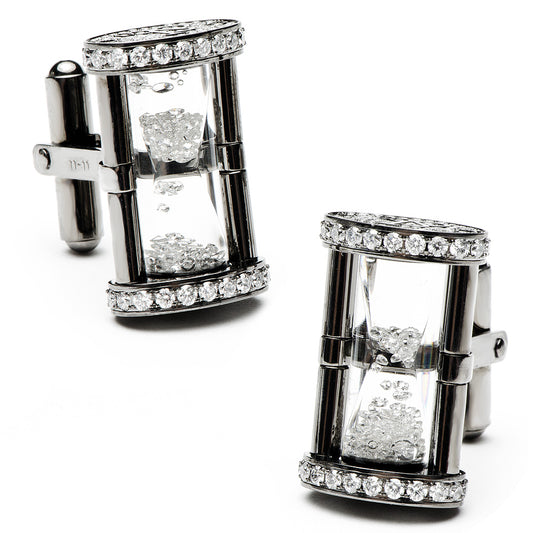 Black PVD Stainless Steel & 3.48CT Diamonds Hourglass Cufflinks Image 1