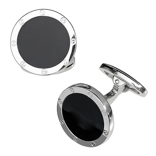 Onyx Rivet Etch Detail Sterling Silver Cufflinks Image 1