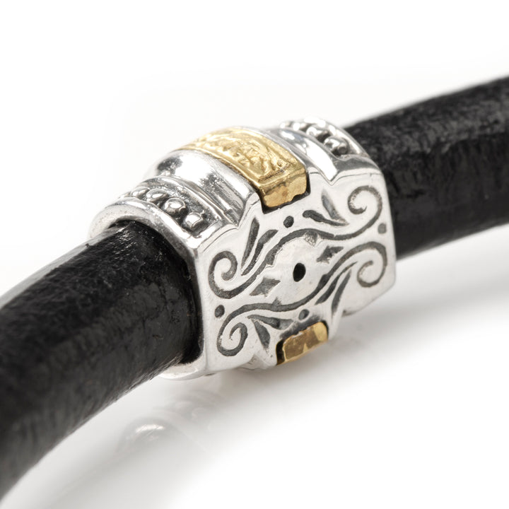 Sterling Silver & Bronze with Black Leather Bracelet Image 4