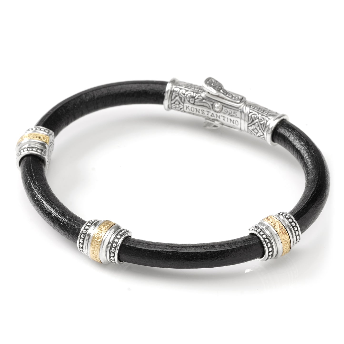 Sterling Silver & Bronze with Black Leather Bracelet Image 7