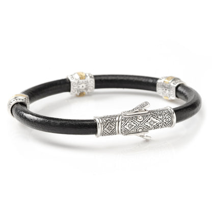 Sterling Silver & Bronze with Black Leather Bracelet Image 1