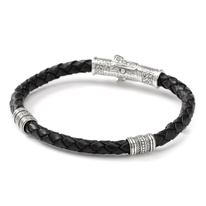 Sterling Silver Black Leather Bracelet Image 2