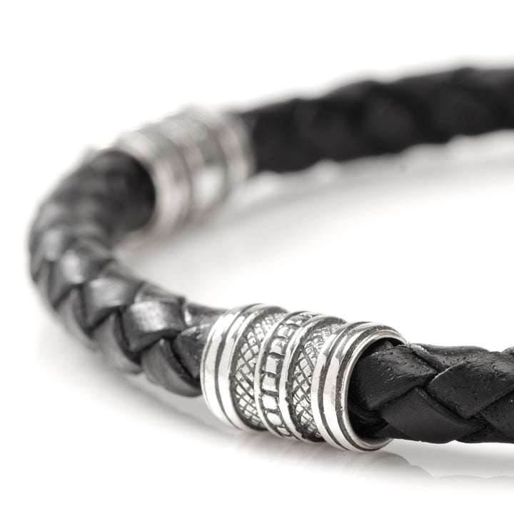 Sterling Silver Black Leather Bracelet Image 6