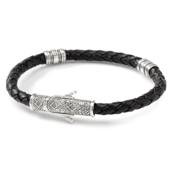 Sterling Silver Black Leather Bracelet Image 1