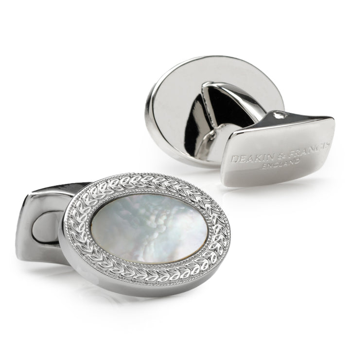 Classic White Rhodium & Mother of Pearl Oval Cufflinks Image 2