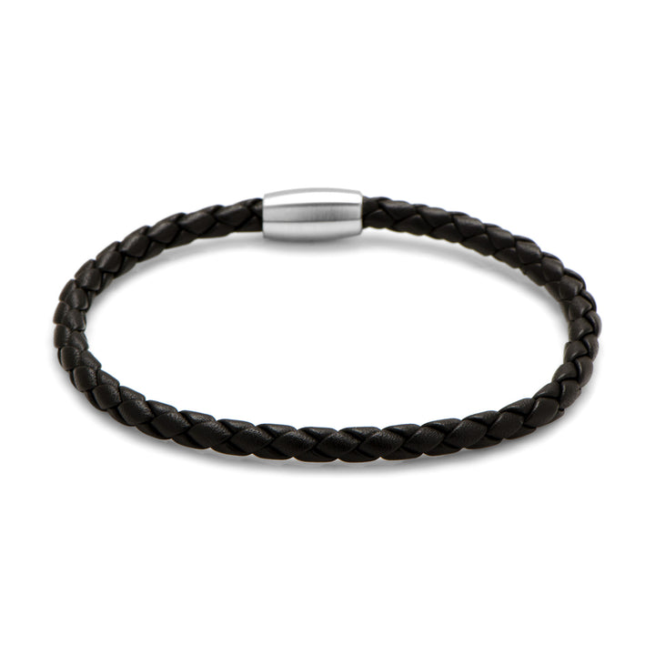 Black Woven Leather Bracelet with Magnetic Closure (21mm Length) Image 1