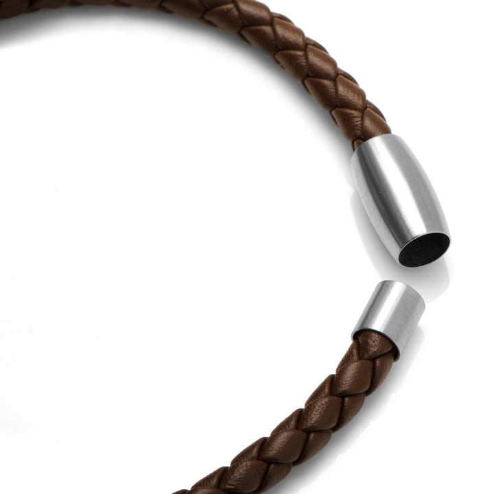 Brown Woven Leather Bracelet with Magnetic Closure (21mm length) Image 2