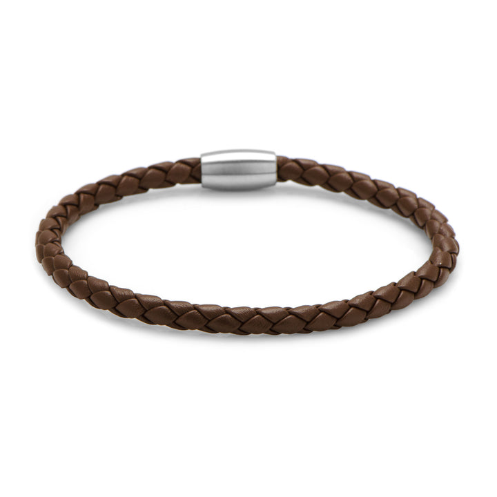 Brown Woven Leather Bracelet with Magnetic Closure (21mm length) Image 1