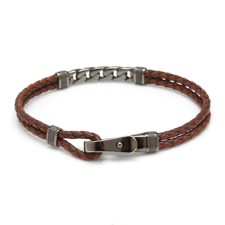 Gunmetal Chain and Hook Leather Bracelet Image 2