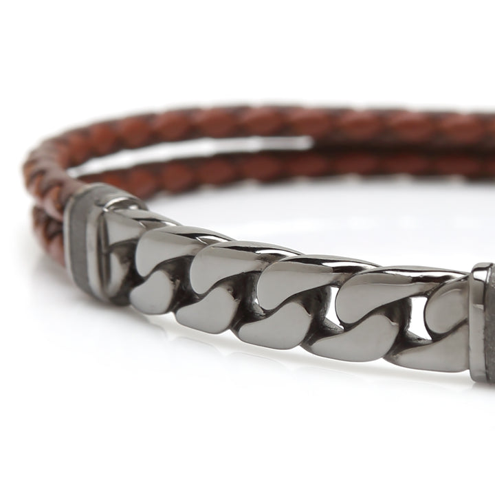 Gunmetal Chain and Hook Leather Bracelet Image 3