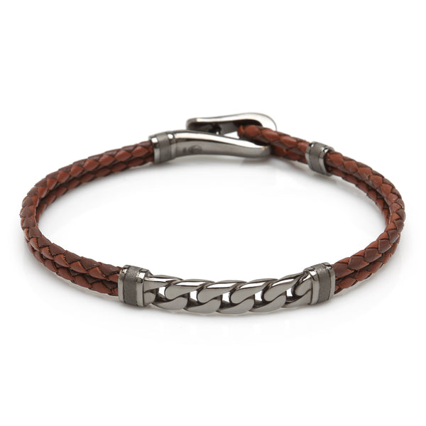 Gunmetal Chain and Hook Leather Bracelet Image 1