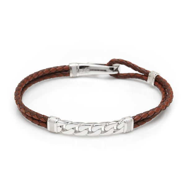 Sterling Chain and Hook Leather Bracelet Image 1