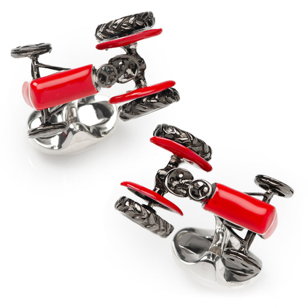 Sterling Silver Red Tractor Cufflinks
 Image 1