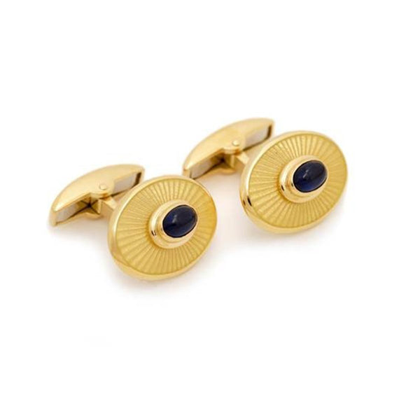 18K Gold Oval Cufflinks with Sapphire Center Image 1