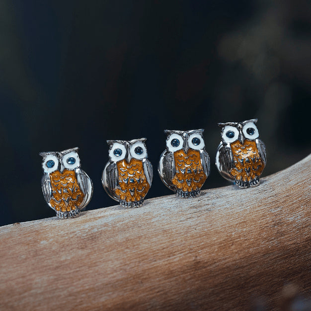 Sterling Silver Brown Owl Enamel Cufflinks and Stud Set Image 5