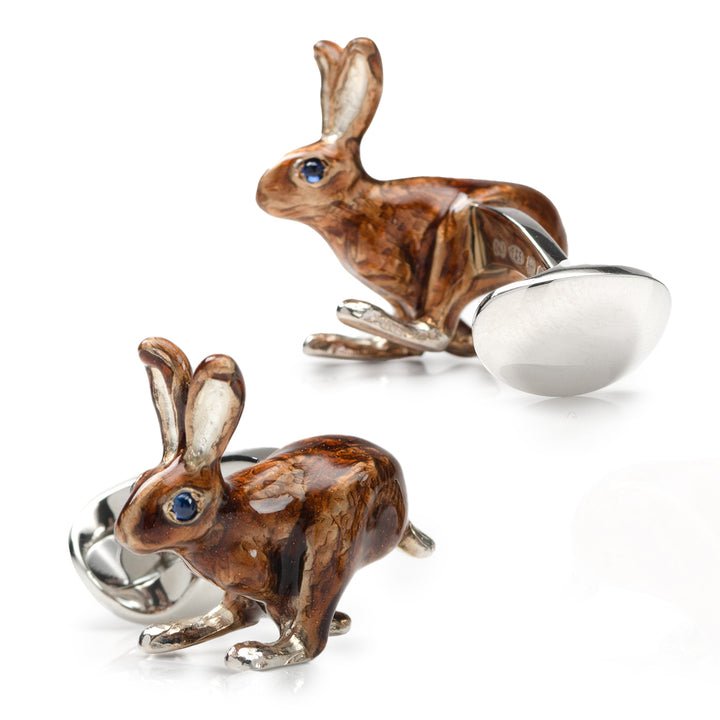 Sterling Silver Brown Hare Cufflinks with Sapphire Eyes Image 2
