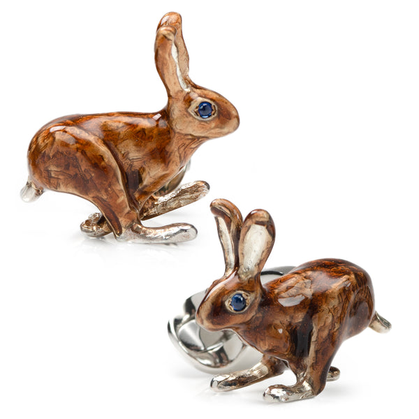 Sterling Silver Brown Hare Cufflinks with Sapphire Eyes Image 1